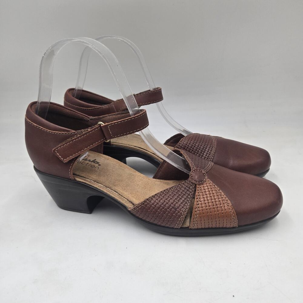 Clark's Emily Rae Brown Leather Combi sz 8.5 Comfort Clog Shoes Ankle Strap